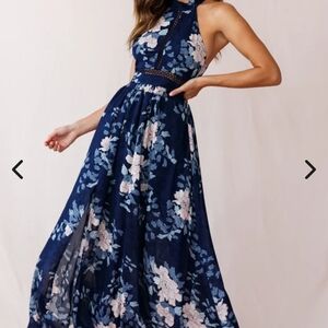 Selfie Leslie Baylor Floral Halterneck Maxi Dress Navy
